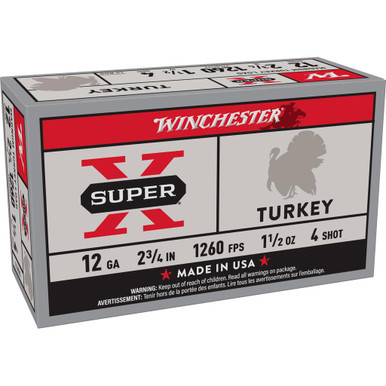 Winchester Super-X Turkey Shotshells 12 ga 2-3/4" 1-1/2 oz 1260 fps #4 10/ct
