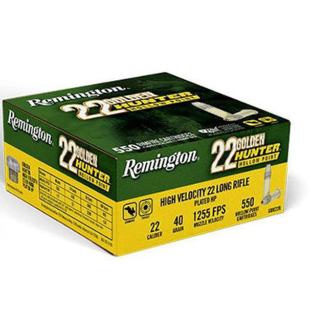 Remington Golden Hunter Rimfire Ammunition .22LR 40gr HP 1255 fps 550/ct