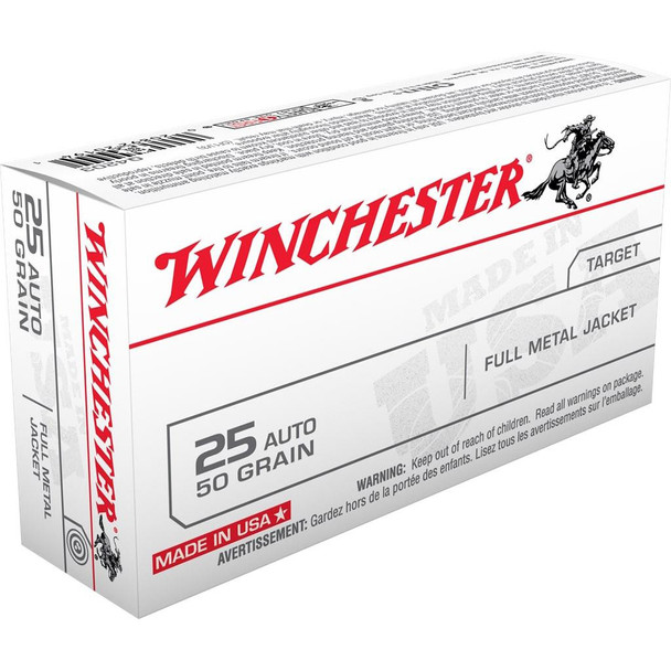 Winchester USA Handgun Ammunition .25 ACP 50 gr FMJ  50/ct