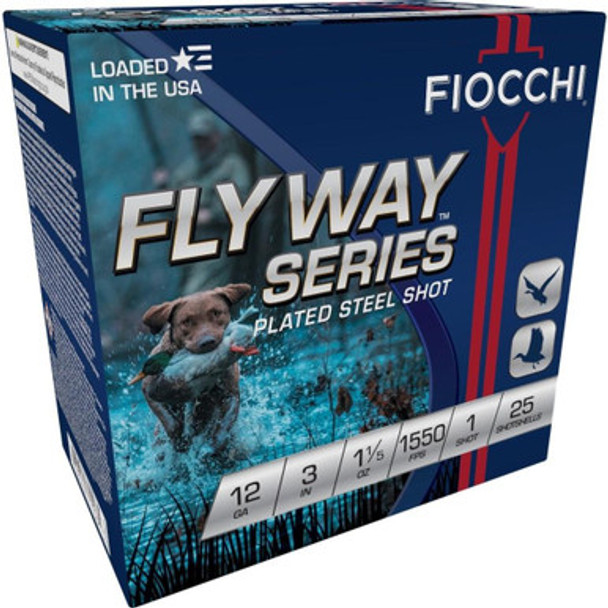 Fiocchi Flyway Steel Shotshells 12ga 3" 1-1/5oz 1550fps #1 25/ct