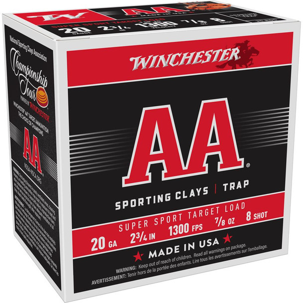 Winchester AA Super Sport 20 ga 2-3/4"  7/8 oz #8 1300 fps - 25/ct