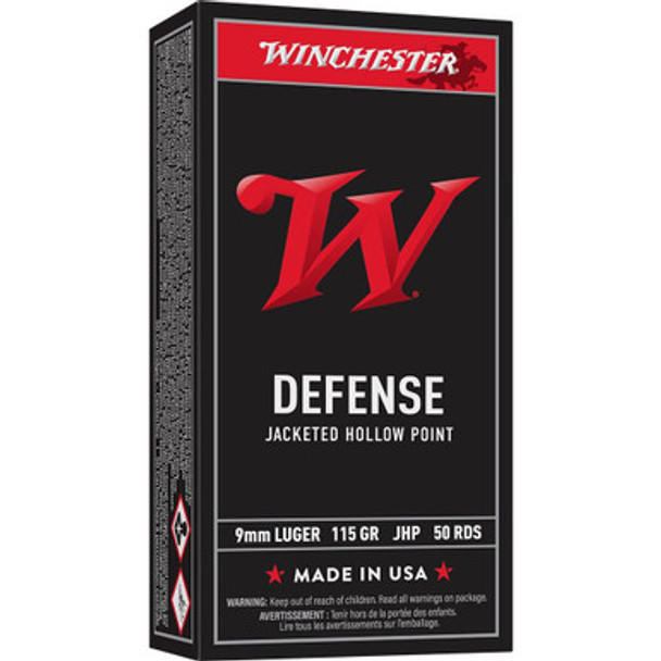Winchester USA Handgun Ammunition 9mm Luger 115 gr. JHP 1165 fps 50/ct