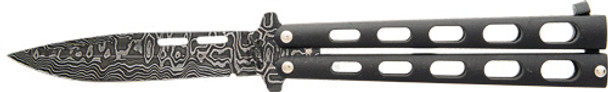 3.38" BLACK DAMASCUSBEAR & SON BUTTERFLY KNIFE 
