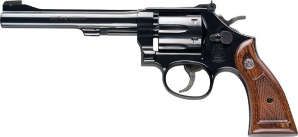 BLUED CHECKERED WOOD GRIPSS&W 17 CLASSIC 22LR 6" AS 