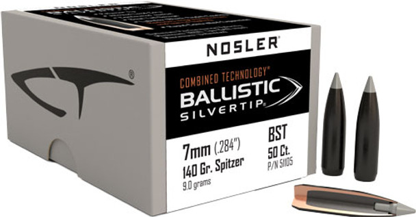 140GR BALLISTIC SILVER TIP 50CNOSLER BULLETS 7MM .284 