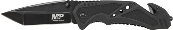 BLADE BLACK W/ STRAP CUTTERS&W KNIFE CLIP FOLDER 3.8" 