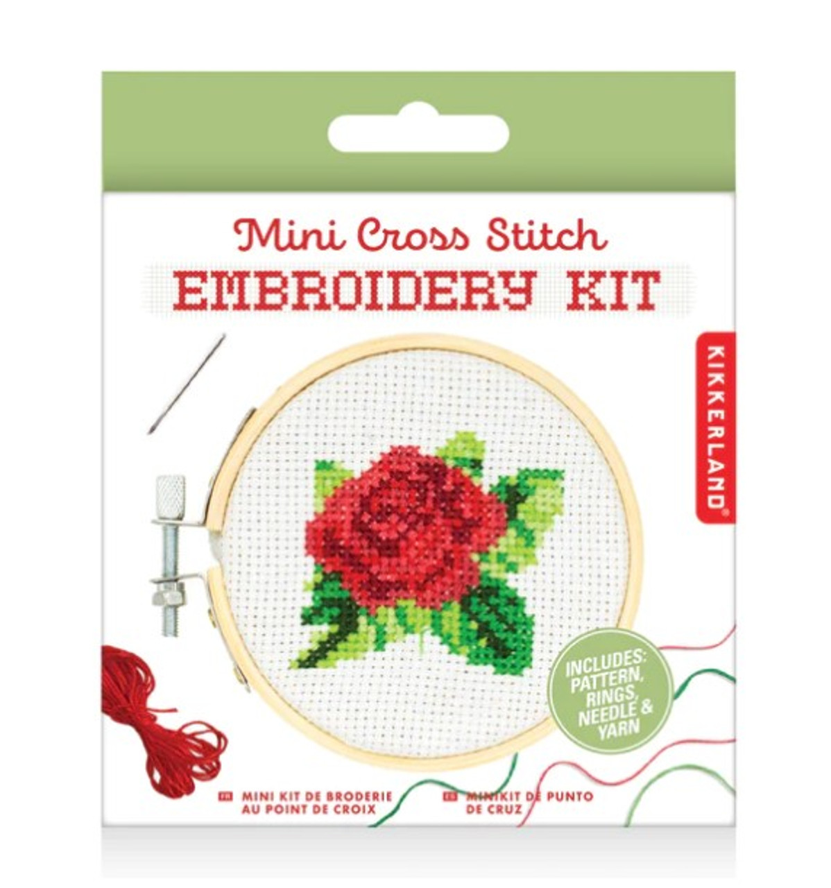 Kikkerland Mini Cross Stitch Embroidery Kit - Rose