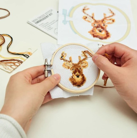 Mini Cross Stitch Embroidery Deer Kit Little Obsessed
