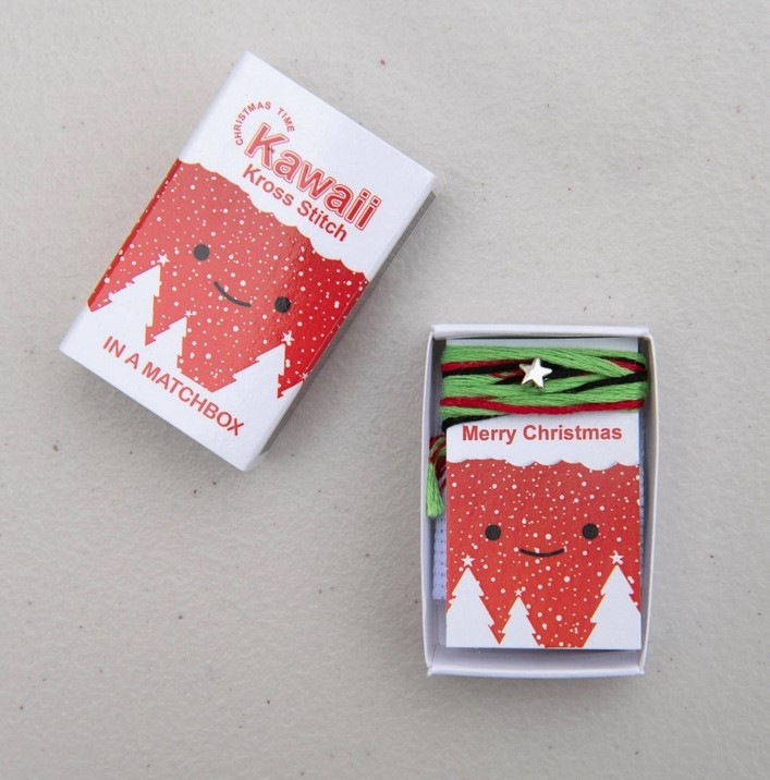 Kawaii Christmas Tree Mini Cross Stitch Matchbox - Little Obsessed