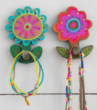 Natural Life Flower Wooden Wall Hooks, Set of 2 Natural Life Flower Wooden Wall Hooks, Set of 2