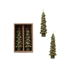 Short Unscented Cedar Tree Tapers with Gold, Set of 2 Short Unscented Cedar Tree Tapers with Gold, Set of 2