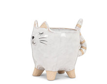 Small White Cat with Tail Planter