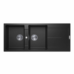 1160x460x200mm Carysil Black Granite Double Bowl Kitchen Sink