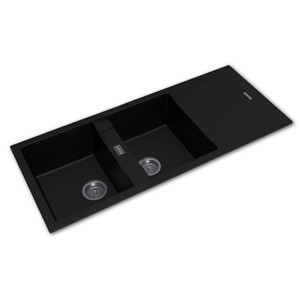 Black Carysil New Beethoven D200 Granite 1 and 3/4 Bowl with Drain Board Stone Kitchen Sink 1160*500mm