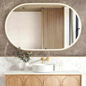 750*1200mm LED Oval Gold Metal Frame Mirror – Install Horizontal Or Vertical