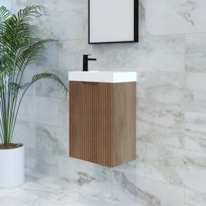 Vienna 450mm Solid Timber Wall Hung One Door Mini Vanity with Polymarble Top
