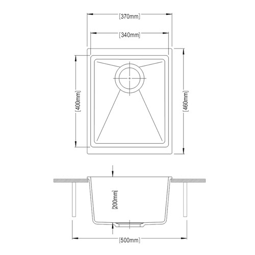 370x460x220mm Black Carysil Granite Single Bowl Kitchen Sink
