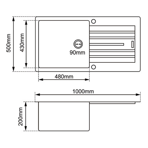 1000x500x200mm Black Arete Single Bowl Kitchen Sink