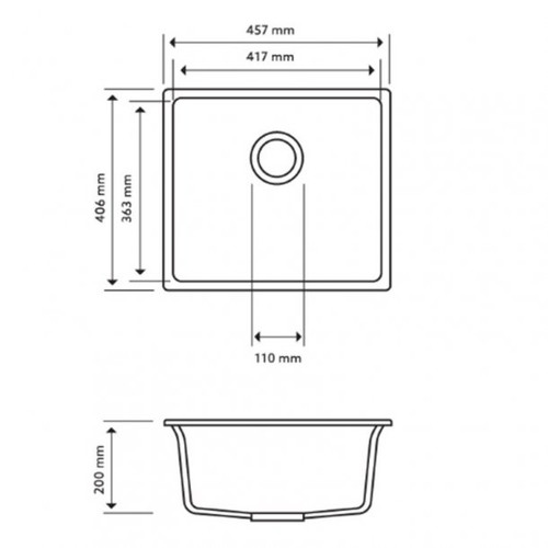 457x406mm Black Carysil Granite Single Bowl Kitchen Sink