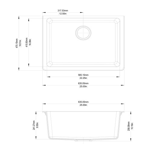 635x469x241mm White Granite Single Bowl Undermount Kitchen Sink
