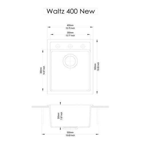 White Carysil Waltz 400 Grainte Single Bowl Stone Kitchen Sink 400*500*200mm
