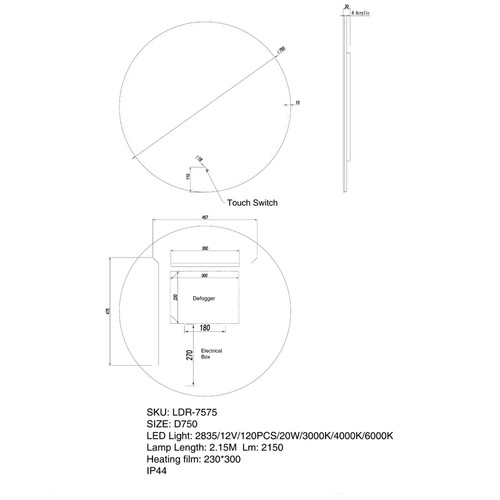 750mm LED Mirror