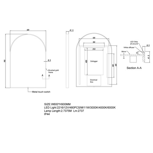 600x900mm LED Mirror