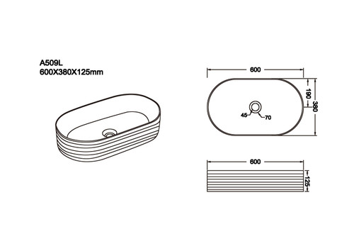 605x380x125mm Gloss White Above Counter Basin