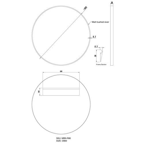 800mm Matte Brushed Nickel Framed Mirror