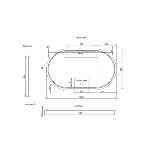 1200*700mm 3 Lighting Options controlled Touch Sensor Switch Frontlit and Backlit Brushed Nickel Framed LED Mirror
