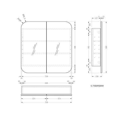 750*800*150mm Carysil Grand Matte White Melamine Plywood Shaving Cabinet(Double Doors)