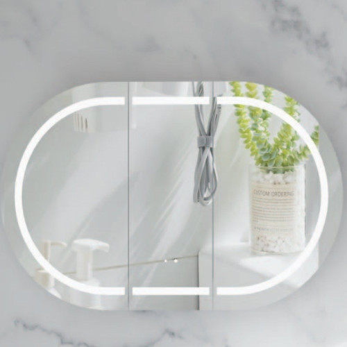 1200*750*150mm Carysil Mystic Matte White Melamine Plywood Oval LED Shaving Cabinet(Three Doors)