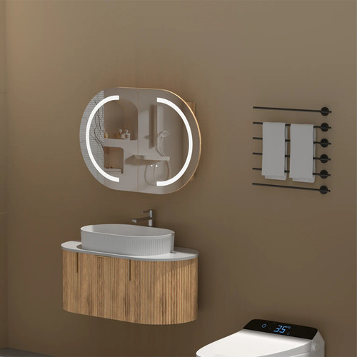 900*600*150mm Carysil Mystic Origianl Walnut Melamine Plywood Oval LED Shaving Cabinet(Double Doors)