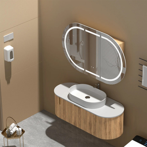 1200*750*150mm Carysil Mystic Origianl Walnut Melamine Plywood Oval LED Shaving Cabinet(Three Doors)