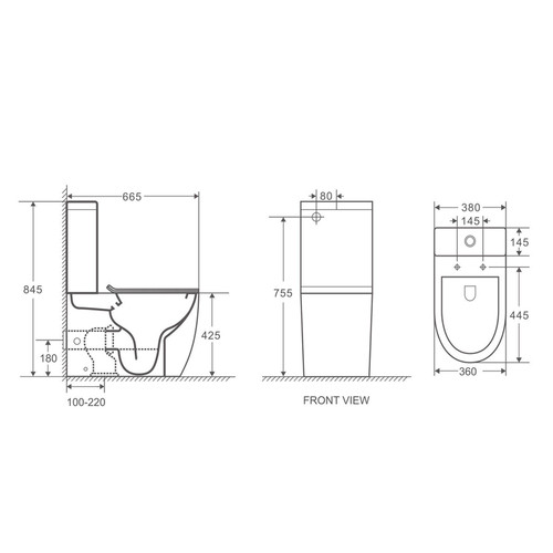 HANI 665*360*845mm Gloss White Rimless Flushing Back to Wall Two-piece Toilet Suite