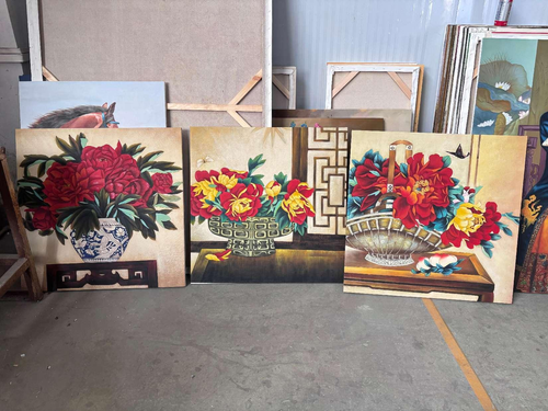 Large Red Flower Oil Painting – 80x80cm