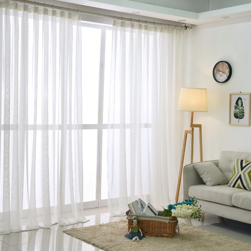 Modern White Faux Linen Sheer Curtains
