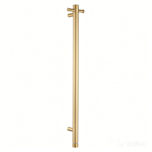 Round Vertical Brushed Brass Electric Heated Towel Rack Single Bar