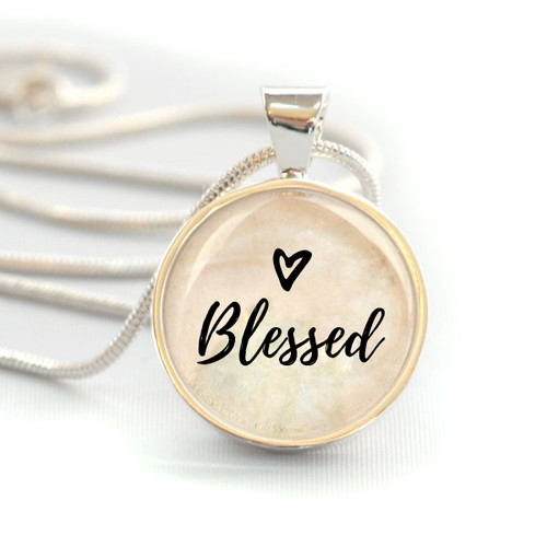 "Blessed" Silver-Plated Christian Pendant Necklace (20mm)
