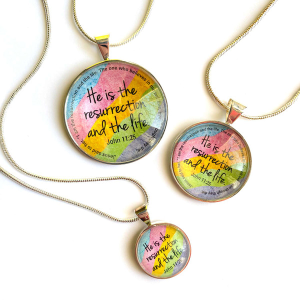Easter Scripture Silver-Plated Colorful Christian Pendant Necklace - 3