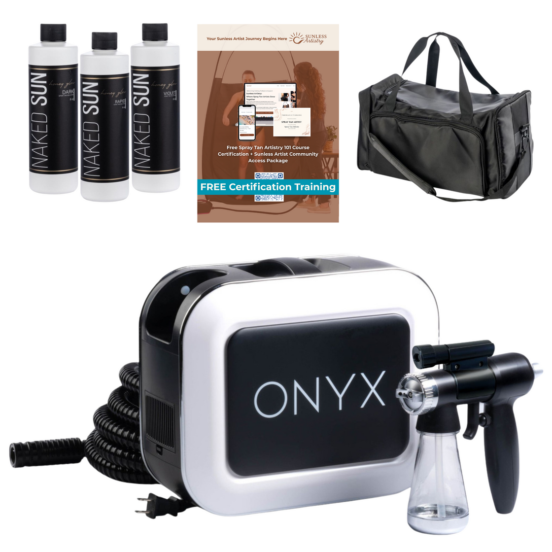 Naked Sun Onyx Spray Tanning Machine with Honey Glow Tanning Solution and Tech Bag