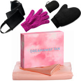 Dreamaway Self Tan Sleep Sac Travel Sheet  and 4 Piece Tanning Mitt Kit Bundle -  Includes Sewn-in Pillow Holder, 4 Easy Access Zippers and Bonus Pillow Case