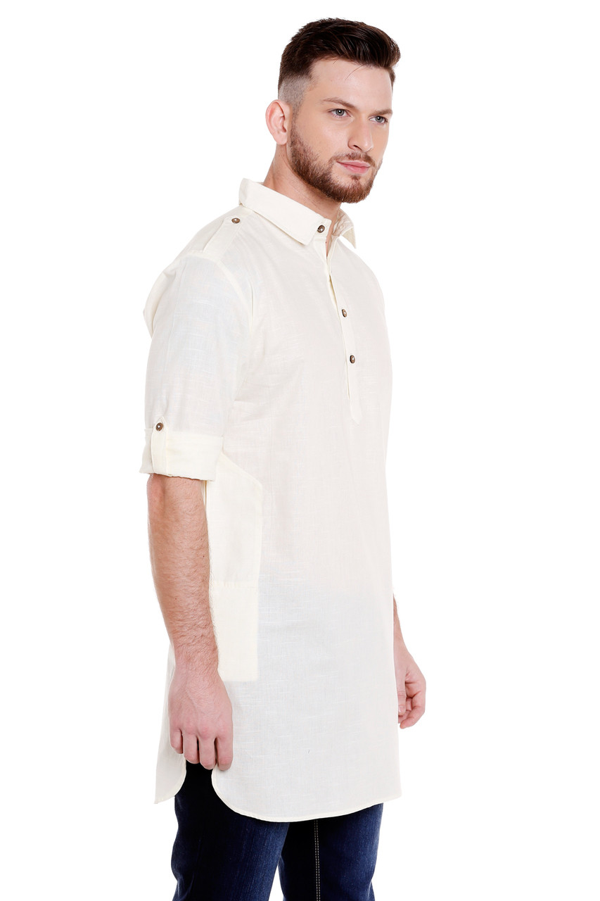 In-Sattva Men's Pullover Pathani Rollup Sleeve Kurta Tunic with ...