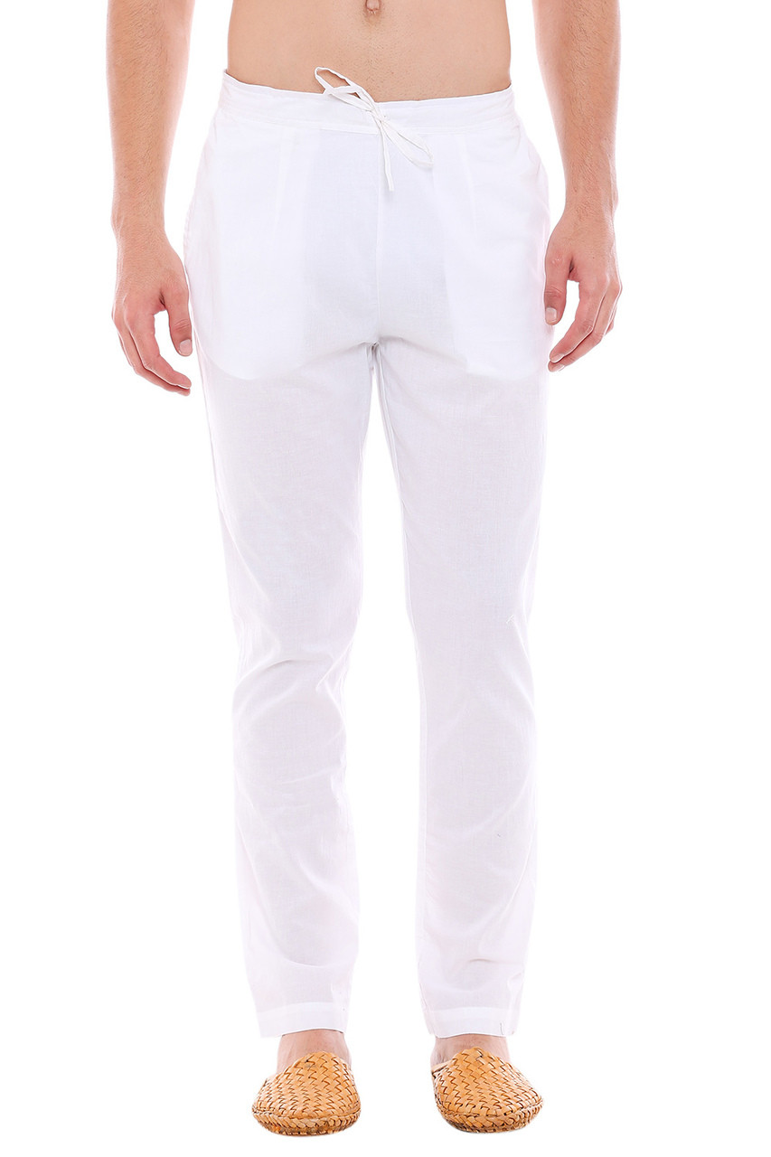 In Sattva Men s Indian Pure Cotton Solid Straight Cut Pajama Pants White