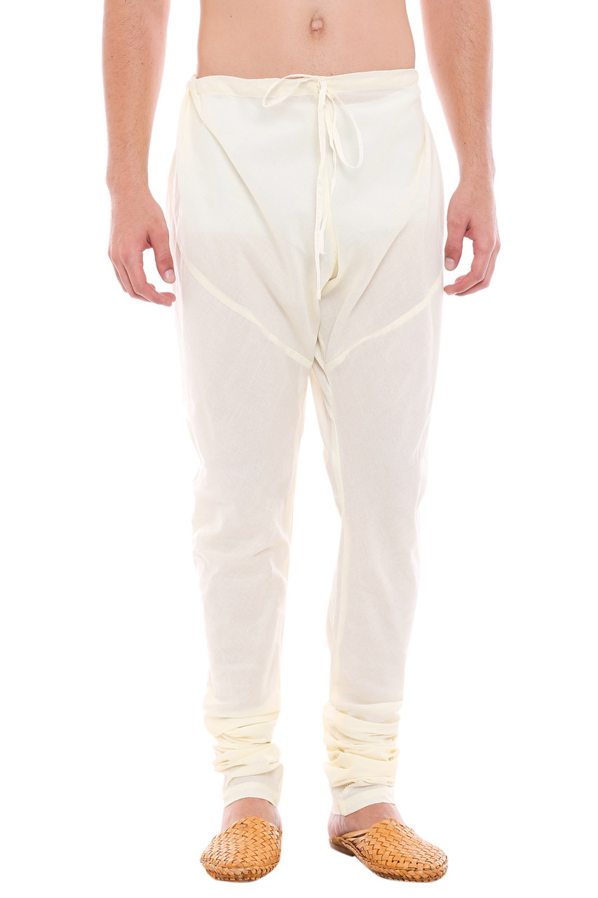 In-Sattva Men's Traditional Indian Style Pure Cotton Solid Churidaar Pants  Off-White