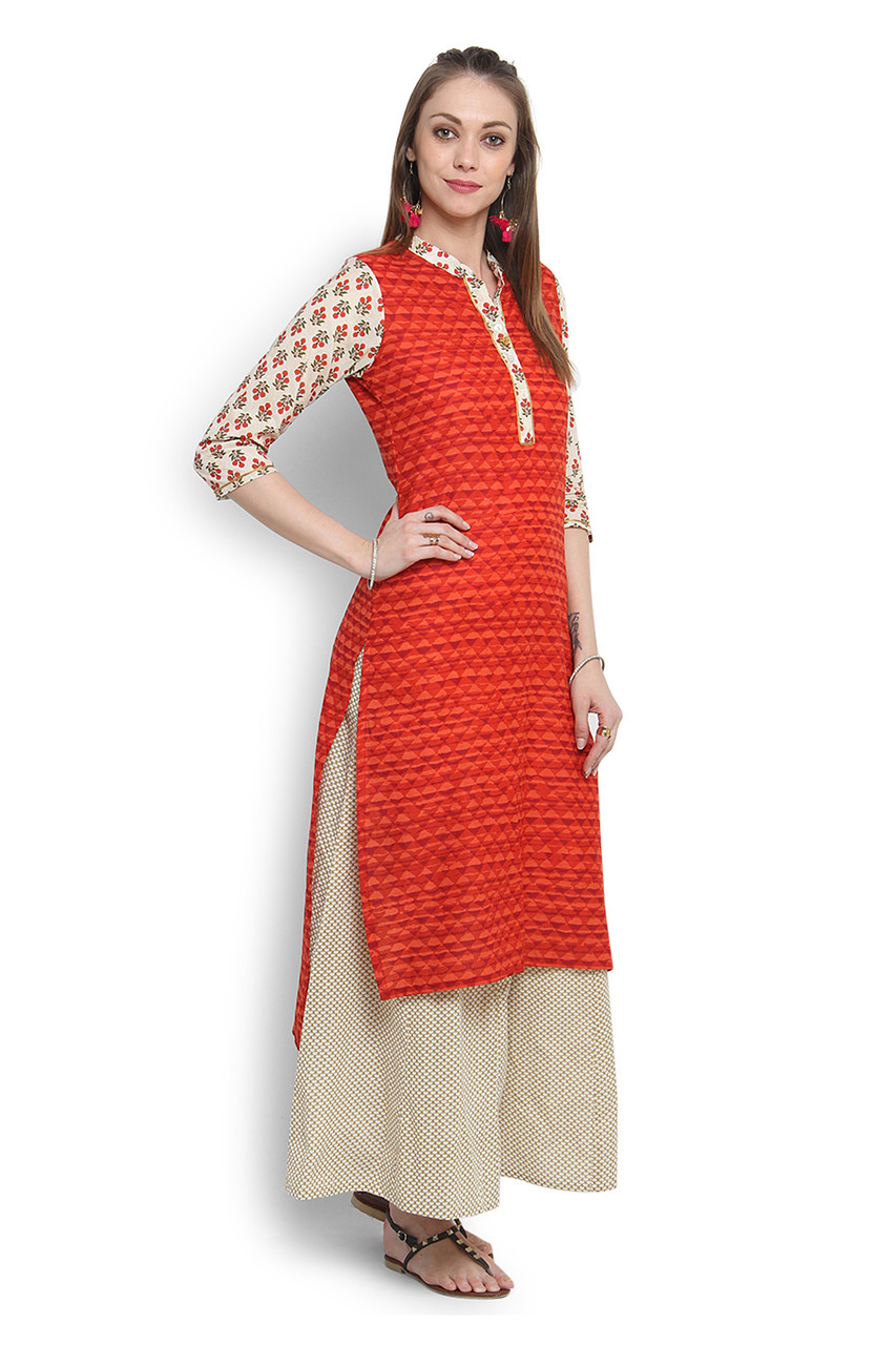 Kurta Tunic Women's Indian Long Pure Cotton Printed Sleeves InSattva
