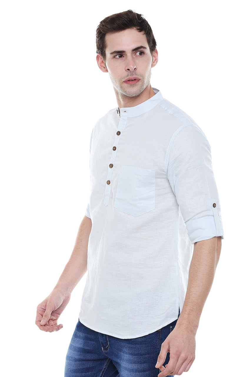 Men's Cotton Kurta Tunic : Henley Style with Rolled-up sleeves | In-Sattva