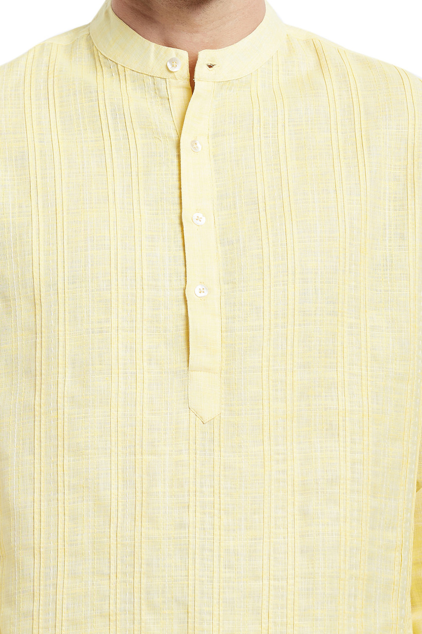 Men's Kurta Tunic: Lemon with Vintage Style Texture | In-Sattva