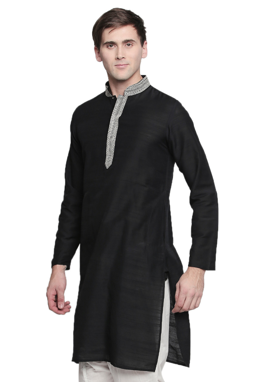 Men's Indian Kurta Tunic: Royal Black | In-Sattva
