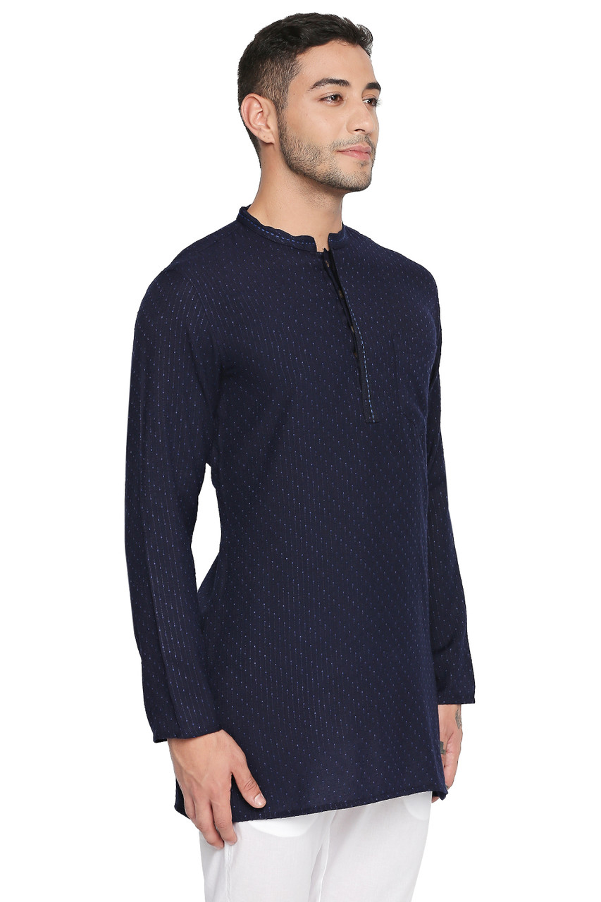 Shatranj Men's Indian Mandarin Collar Handcrafted Dobby Embroidered